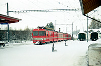 Ein BDeh 4/4 fährt aus St. Gallen kommend in Gais ein