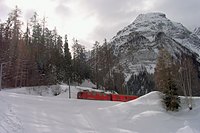 Ge 4/4 I Nr. 601 mit dem Schlittelzug oberhalb Bergün